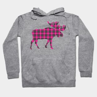 Pink Plaid Moose Hoodie